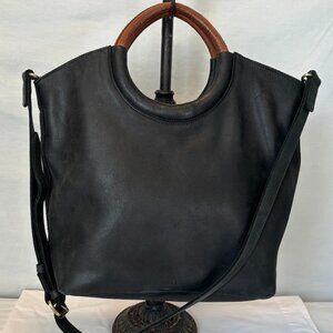 ABLE black leather handbag with crossbody strap